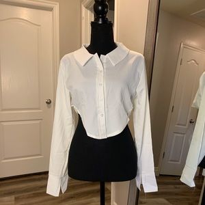 High Low Cropped Button Up Blouse